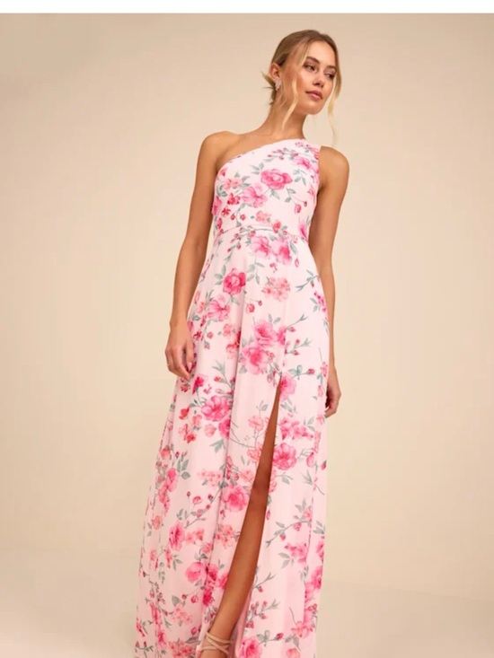 Lulus Dresses & Skirts - Lulu's Blush Pink One-Shoulder Floral Maxi Dress